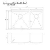 ZLINE 33 in. Chamonix Undermount Double Bowl Satin Stainless Steel Kitchen Sink with Bottom Grid (SR60D-33S)