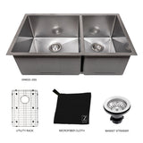 ZLINE 36 in. Chamonix Undermount Double Bowl Satin Stainless Steel Kitchen Sink with Bottom Grid (SR60D-36S)