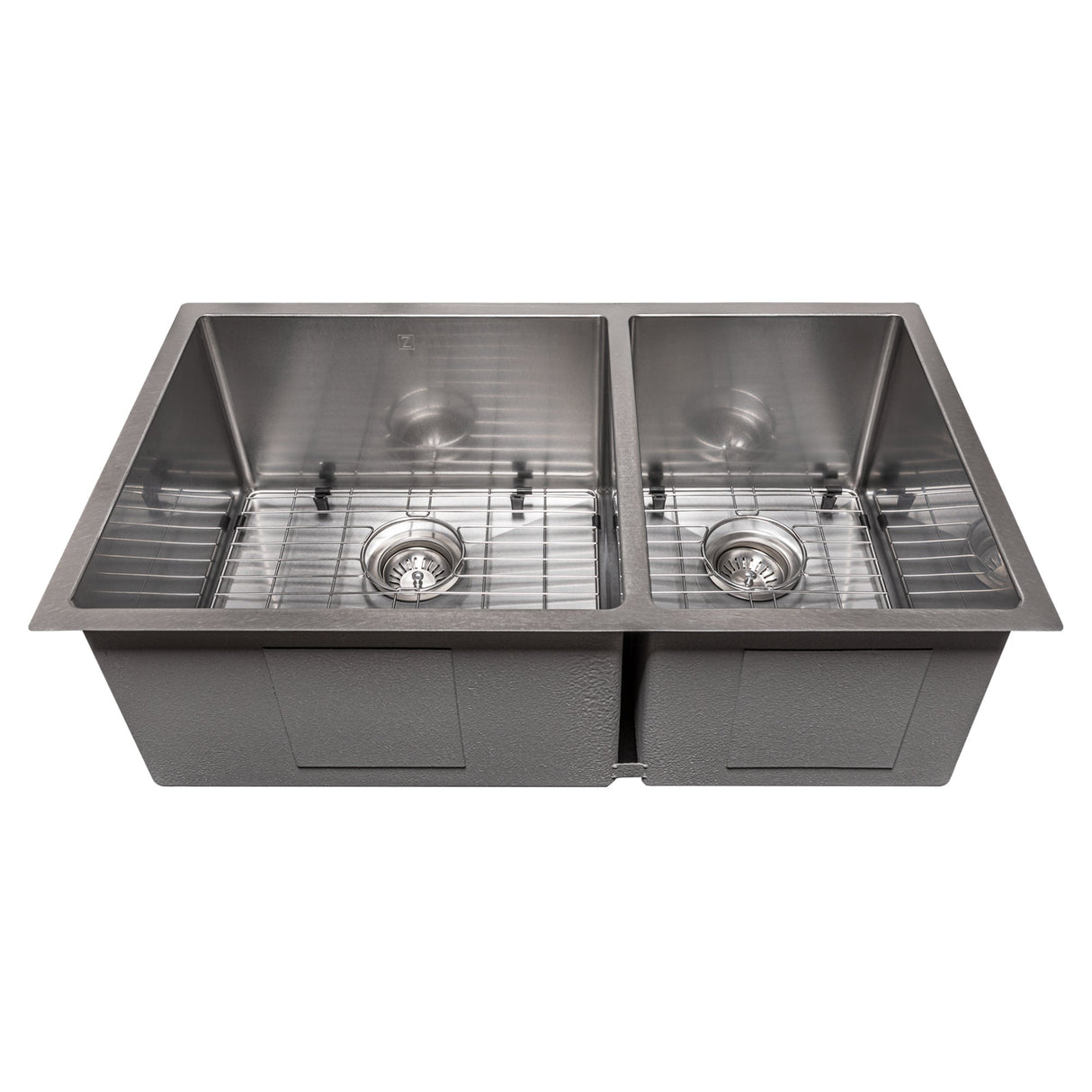 ZLINE 36 in. Chamonix Undermount Double Bowl Satin Stainless Steel Kitchen Sink with Bottom Grid (SR60D-36S)