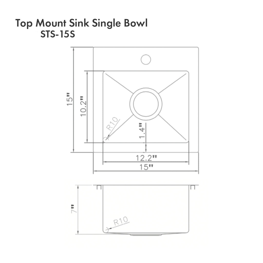 ZLINE 15 in. Donner Topmount Single Bowl Satin Stainless Steel Bar Kitchen Sink (STS-15S)