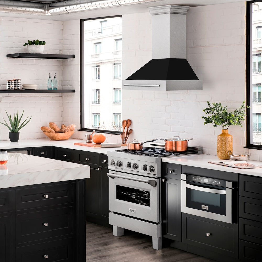ZLINE 30" Fingerprint Resistant Stainless Steel Range Hood with Black Matte Shell (8654SNX-BLM-30)