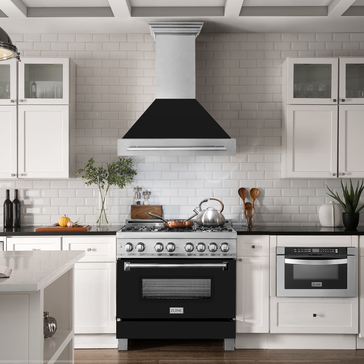 ZLINE 36" Fingerprint Resistant Stainless Steel Range Hood with Black Matte Shell (8654SNX-BLM-36)