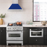 ZLINE 30" Fingerprint Resistant Stainless Steel Range Hood with Blue Gloss Shell (8654SNX-BG30)