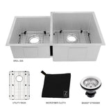 ZLINE 32 in. Jackson Undermount Double Bowl Satin Stainless Steel Kitchen Sink with Bottom Grid (SRDL-32S)