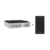 ZLINE 36 in. Legacy Gas Rangetop with 6 Brass Burners and Porcelain Cooktop in Satin Stainless Steel with Griddle (RTS-BR-GR-36)