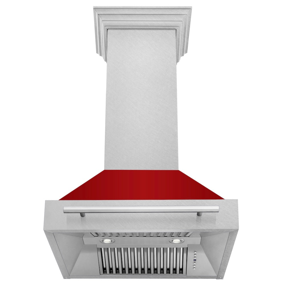ZLINE 30" Fingerprint Resistant Stainless Steel Range Hood with Red Gloss Shell (8654SNX-RG30)