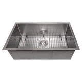 ZLINE 33 in. Meribel Undermount Single Bowl Satin Stainless Steel Kitchen Sink with Bottom Grid (SRS-33S)