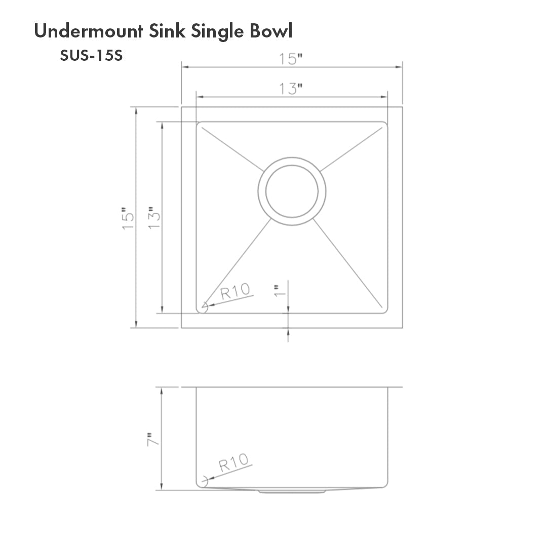 ZLINE 15 in. Boreal Undermount Single Bowl Satin Stainless Steel Bar Kitchen Sink (SUS-15S)