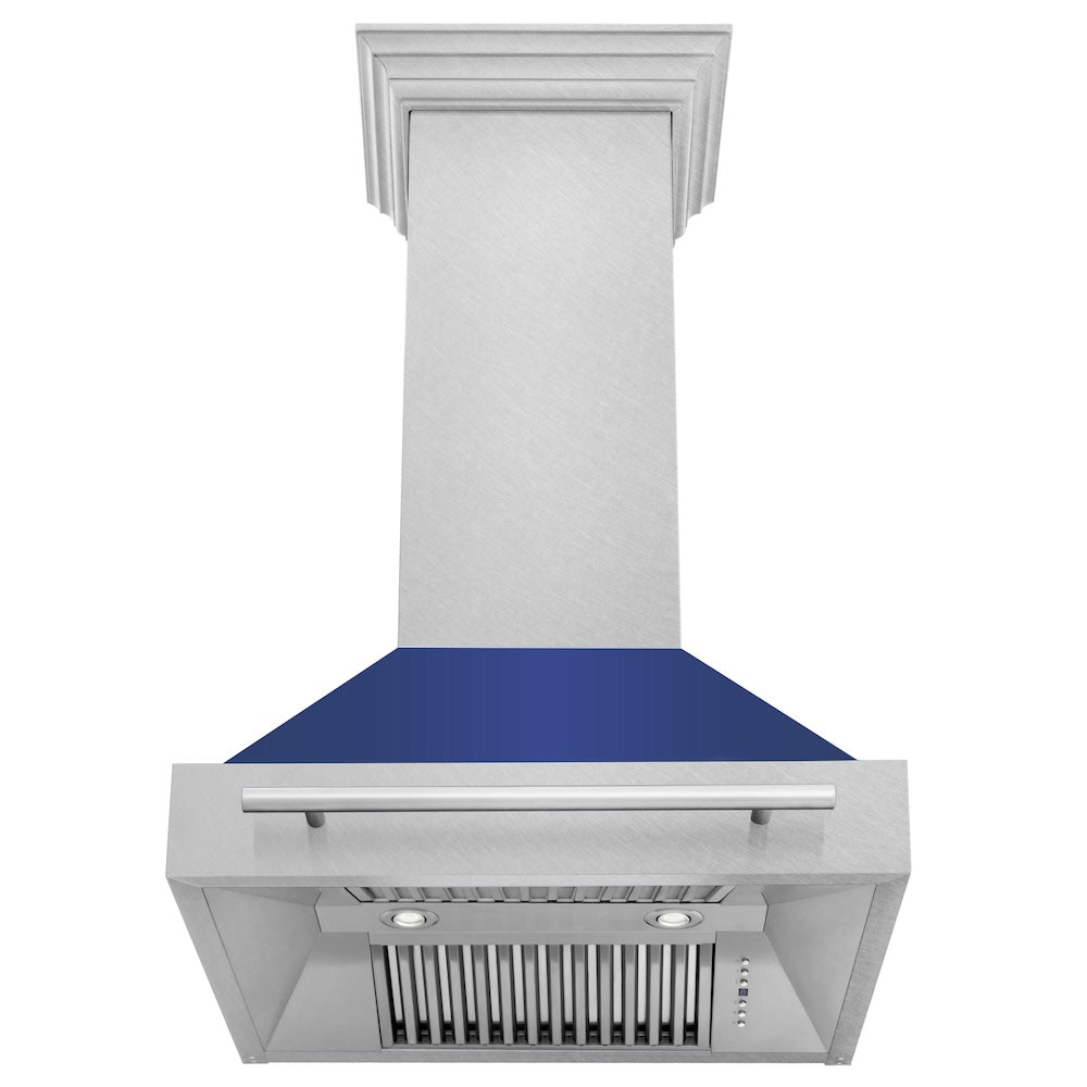ZLINE 30" Fingerprint Resistant Stainless Steel Range Hood with Blue Matte Shell (8654SNX-BM30)