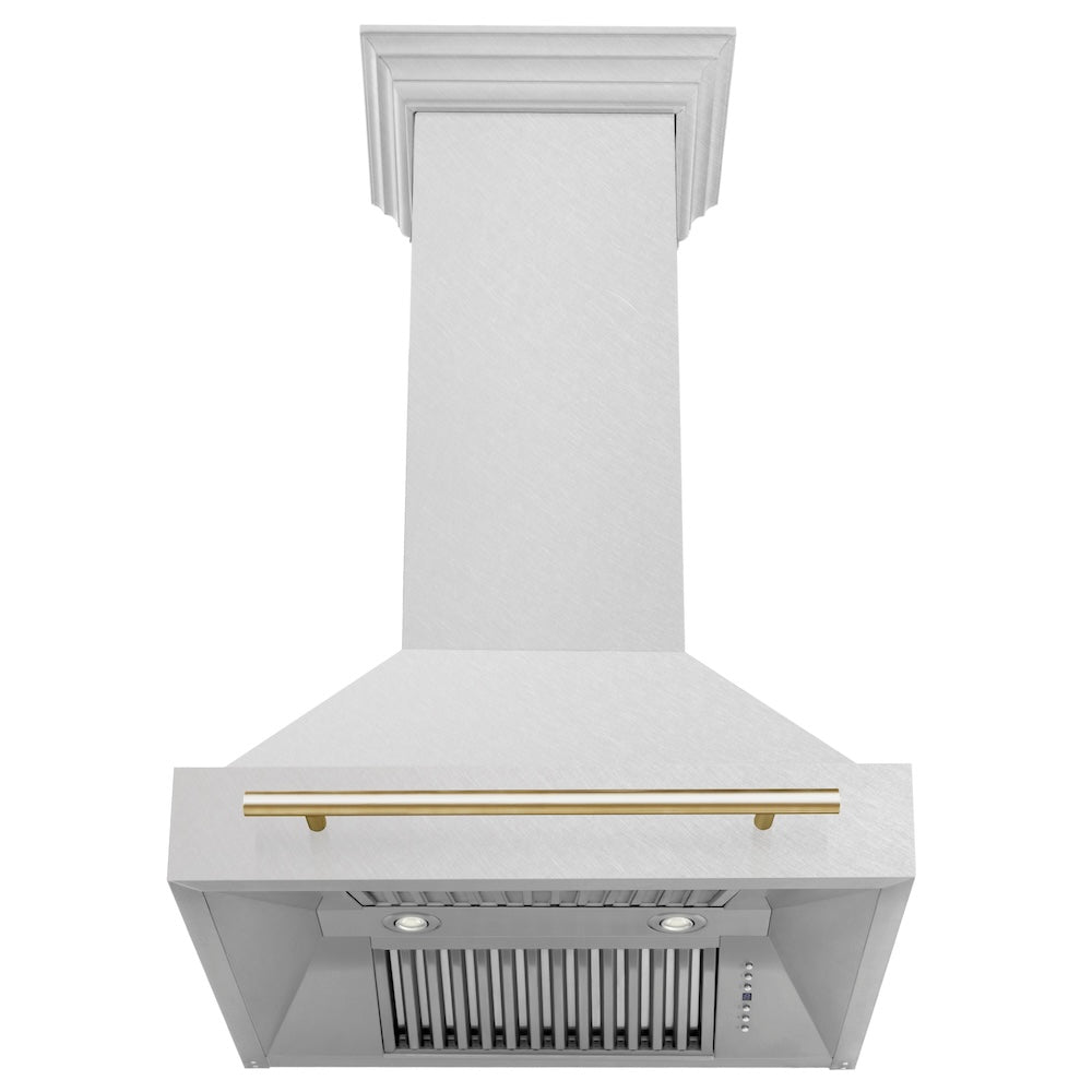 ZLINE Autograph Edition 30" Fingerprint Resistant Stainless Steel Range Hood with Polished Gold Handle (8654SNZ-30-G)