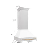 ZLINE Autograph Edition 30" Fingerprint Resistant Stainless Steel Range Hood with White Matte Shell and Champagne Bronze Handle (8654SNZ-WM30-CB)