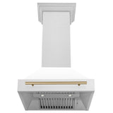 ZLINE Autograph Edition 30" Fingerprint Resistant Stainless Steel Range Hood with White Matte Shell and Champagne Bronze Handle (8654SNZ-WM30-CB)