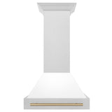 ZLINE Autograph Edition 30" Fingerprint Resistant Stainless Steel Range Hood with White Matte Shell and Champagne Bronze Handle (8654SNZ-WM30-CB)