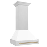 ZLINE Autograph Edition 30" Fingerprint Resistant Stainless Steel Range Hood with White Matte Shell and Champagne Bronze Handle (8654SNZ-WM30-CB)
