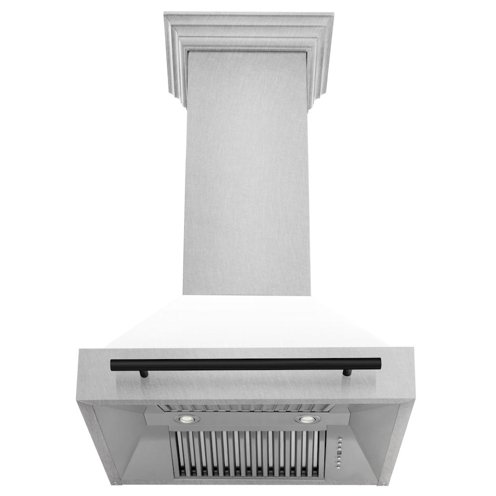 ZLINE Autograph Edition 30" Fingerprint Resistant Stainless Steel Range Hood with White Matte Shell and Matte Black Handle (8654SNZ-WM30-MB)