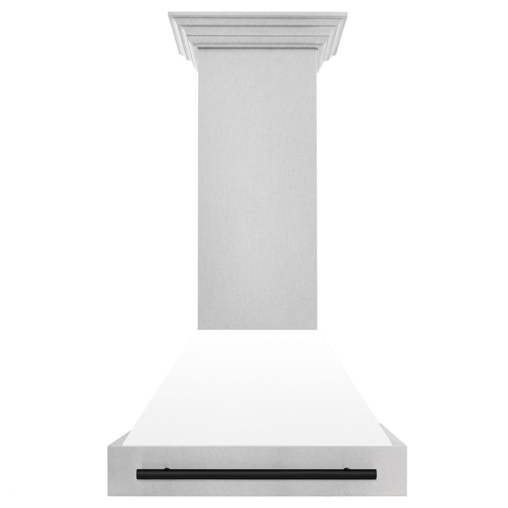 ZLINE Autograph Edition 30" Fingerprint Resistant Stainless Steel Range Hood with White Matte Shell and Matte Black Handle (8654SNZ-WM30-MB)
