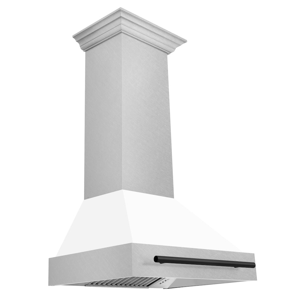 ZLINE Autograph Edition 30" Fingerprint Resistant Stainless Steel Range Hood with White Matte Shell and Matte Black Handle (8654SNZ-WM30-MB)