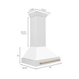 ZLINE Autograph Edition 36" Fingerprint Resistant Stainless Steel Range Hood with White Matte Shell and Champagne Bronze Handle (8654SNZ-WM36-CB)