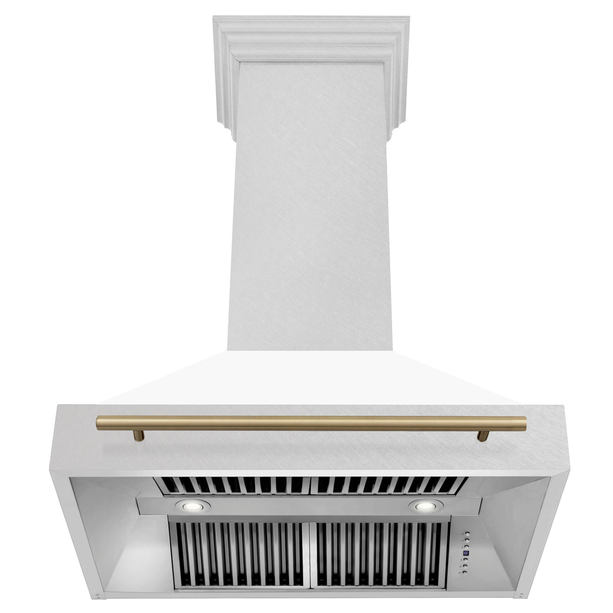 ZLINE Autograph Edition 36" Fingerprint Resistant Stainless Steel Range Hood with White Matte Shell and Champagne Bronze Handle (8654SNZ-WM36-CB)