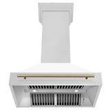ZLINE Autograph Edition 36" Fingerprint Resistant Stainless Steel Range Hood with White Matte Shell and Champagne Bronze Handle (8654SNZ-WM36-CB)