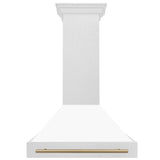 ZLINE Autograph Edition 36" Fingerprint Resistant Stainless Steel Range Hood with White Matte Shell and Champagne Bronze Handle (8654SNZ-WM36-CB)