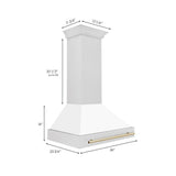 ZLINE Autograph Edition 36" Fingerprint Resistant Stainless Steel Range Hood with White Matte Shell and Polished Gold Handle (8654SNZ-WM36-G)