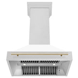 ZLINE Autograph Edition 36" Fingerprint Resistant Stainless Steel Range Hood with White Matte Shell and Polished Gold Handle (8654SNZ-WM36-G)