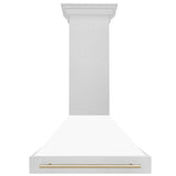 ZLINE Autograph Edition 36" Fingerprint Resistant Stainless Steel Range Hood with White Matte Shell and Polished Gold Handle (8654SNZ-WM36-G)