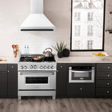 ZLINE Autograph Edition 36" Fingerprint Resistant Stainless Steel Range Hood with White Matte Shell and Matte Black Handle (8654SNZ-WM36-MB)