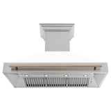 ZLINE Autograph Edition 48" Fingerprint Resistant Stainless Steel Range Hood with White Matte Shell and Champagne Bronze Handle (8654SNZ-WM48-CB)