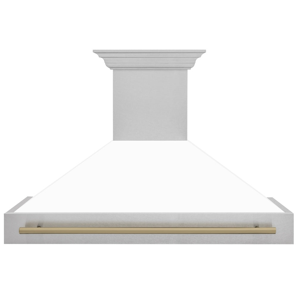 ZLINE Autograph Edition 48" Fingerprint Resistant Stainless Steel Range Hood with White Matte Shell and Champagne Bronze Handle (8654SNZ-WM48-CB)
