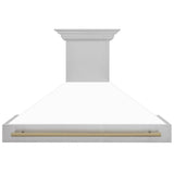 ZLINE Autograph Edition 48" Fingerprint Resistant Stainless Steel Range Hood with White Matte Shell and Champagne Bronze Handle (8654SNZ-WM48-CB)