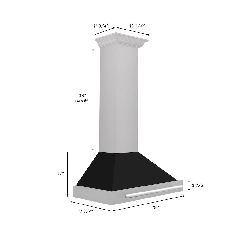 ZLINE 36 in. Convertible Fingerprint Resistant DuraSnow® Stainless Steel Range Hood with Black Matte Shell and Stainless Steel Handle (KB4SNX-BLM-36)