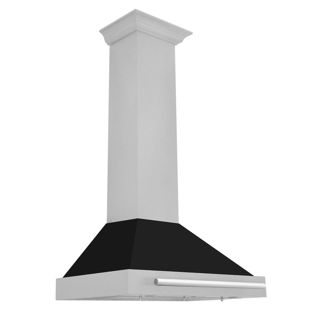ZLINE 36 in. Convertible Fingerprint Resistant DuraSnow® Stainless Steel Range Hood with Black Matte Shell and Stainless Steel Handle (KB4SNX-BLM-36)