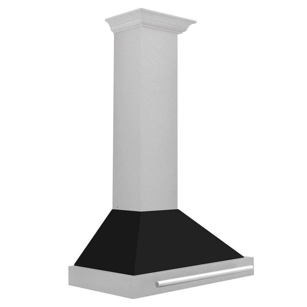 ZLINE 36 in. Convertible Fingerprint Resistant DuraSnow® Stainless Steel Range Hood with Black Matte Shell and Stainless Steel Handle (KB4SNX-BLM-36)