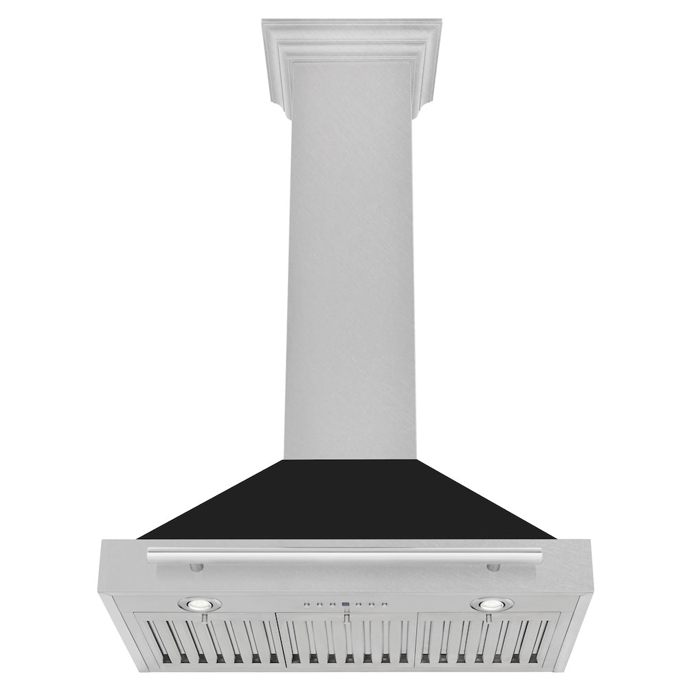 ZLINE 36 in. Convertible Fingerprint Resistant DuraSnow® Stainless Steel Range Hood with Black Matte Shell and Stainless Steel Handle (KB4SNX-BLM-36)