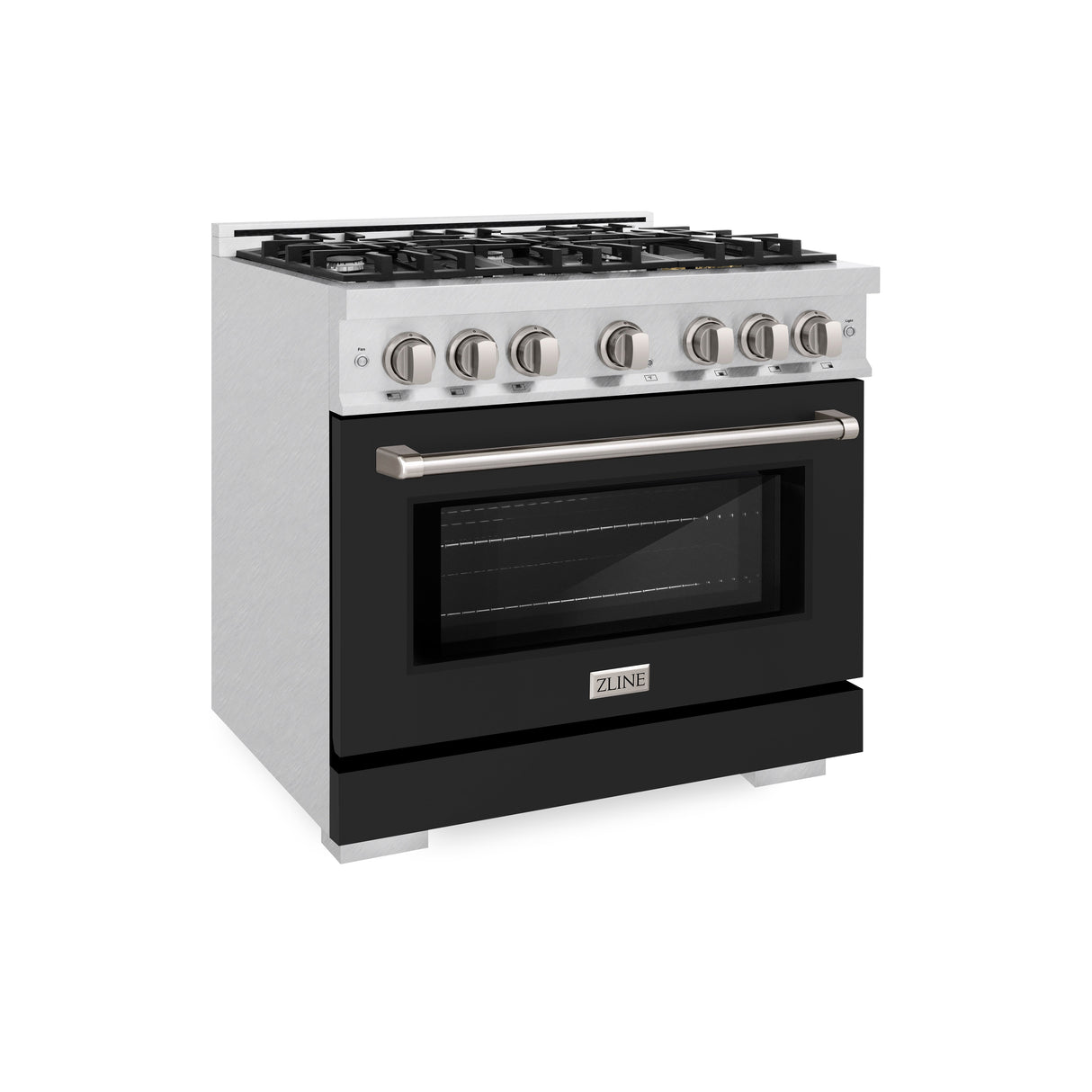 ZLINE 36 in. 5.2 cu. ft. Select Dual Fuel Range with 6 Burner Gas Cooktop and Electric Convection Oven in Satin Stainless Steel with Black Matte Door (HDRS-BLM-36)