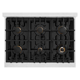 ZLINE 36 in. 5.2 cu. ft. Select Dual Fuel Range with Gas Cooktop and Electric Convection Oven in Satin Stainless Steel with 6 Brass Burners (HDRS-BR-36)
