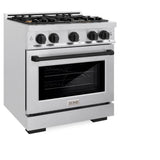 ZLINE Autograph Edition 30 in. 4.2 cu. ft. Select Gas Range with 4 Burner Cooktop and Convection Gas Oven in Satin Stainless Steel and Matte Black Accents (HGRSZ-30-MB)