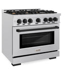 ZLINE Autograph Edition 36 in. 5.2 cu. ft. Select Dual Fuel Range with 6 Burner Gas Cooktop and Electric Convection Oven in Satin Stainless Steel with Matte Black Accents (HDRSZ-36-MB)