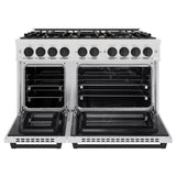 ZLINE Autograph Edition 48 in. 6.7 cu. ft. Select Double Oven Dual Fuel Range with 8 Burner Gas Cooktop in Satin Stainless Steel and Matte Black Accents (HDRSZ-48-MB)