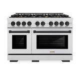 ZLINE Autograph Edition 48 in. 6.7 cu. ft. Select Double Oven Dual Fuel Range with 8 Burner Gas Cooktop in Satin Stainless Steel and Matte Black Accents (HDRSZ-48-MB)