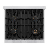 ZLINE Autograph Edition 30 in. 4.2 cu. ft. Select Dual Fuel Range with 4 Burner Gas Cooktop and Electric Convection Oven in Satin Stainless Steel with White Matte Door and Matte Black Accents (HDRSZ-WM-30-MB)