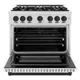 ZLINE Autograph Edition 36 in. 5.2 cu. ft. Select Dual Fuel Range with 6 Burner Gas Cooktop and Electric Convection Oven in Satin Stainless Steel with White Matte Door and Matte Black Accents (HDRSZ-WM-36-MB)
