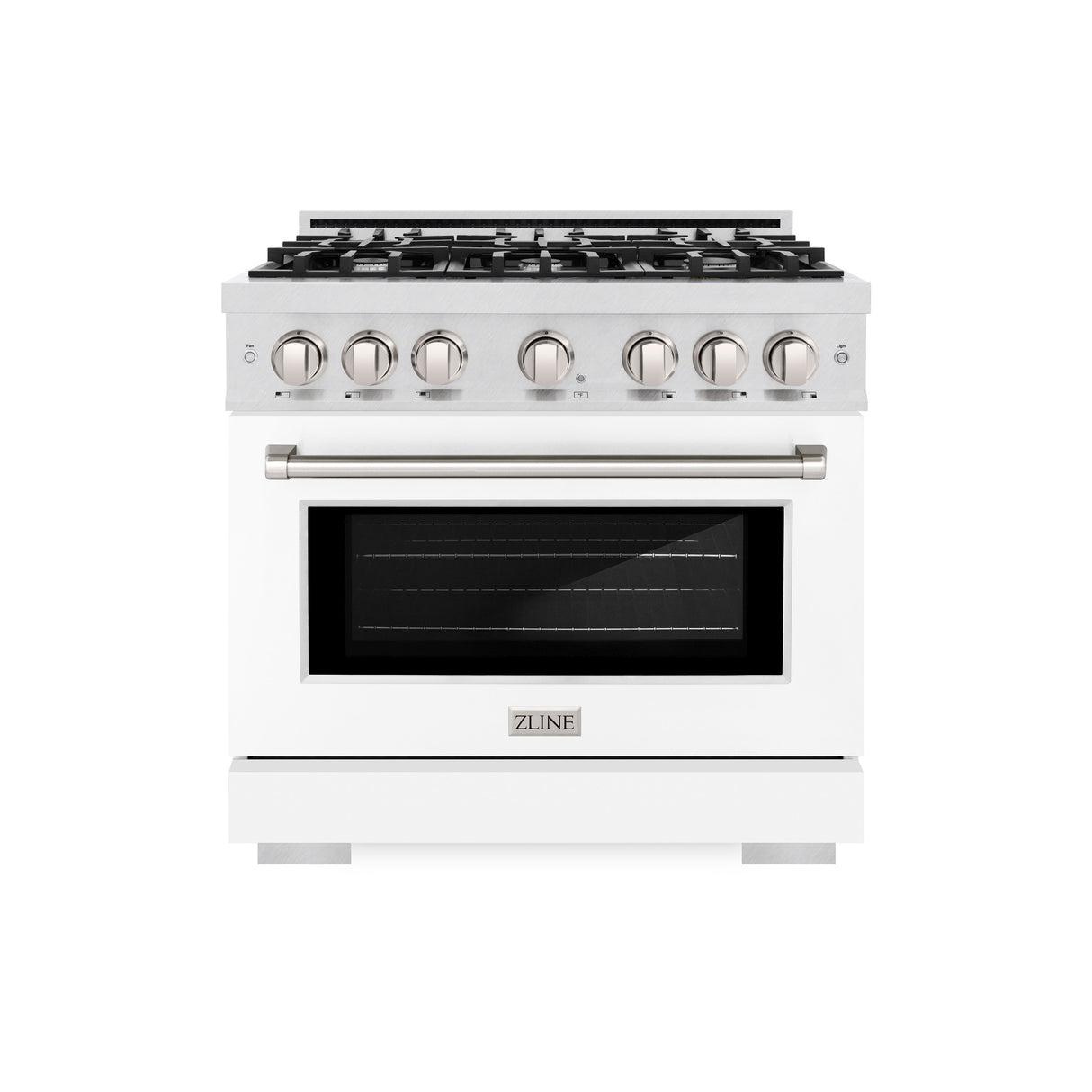 ZLINE 36 in. 5.2 cu. ft. Select Dual Fuel Range with 6 Burner Gas Cooktop and Electric Convection Oven in Satin Stainless Steel with White Matte Door (HDRS-WM-36)