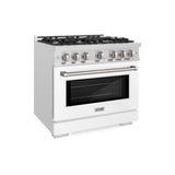 ZLINE 36 in. 5.2 cu. ft. Select Dual Fuel Range with 6 Burner Gas Cooktop and Electric Convection Oven in Satin Stainless Steel with White Matte Door (HDRS-WM-36)