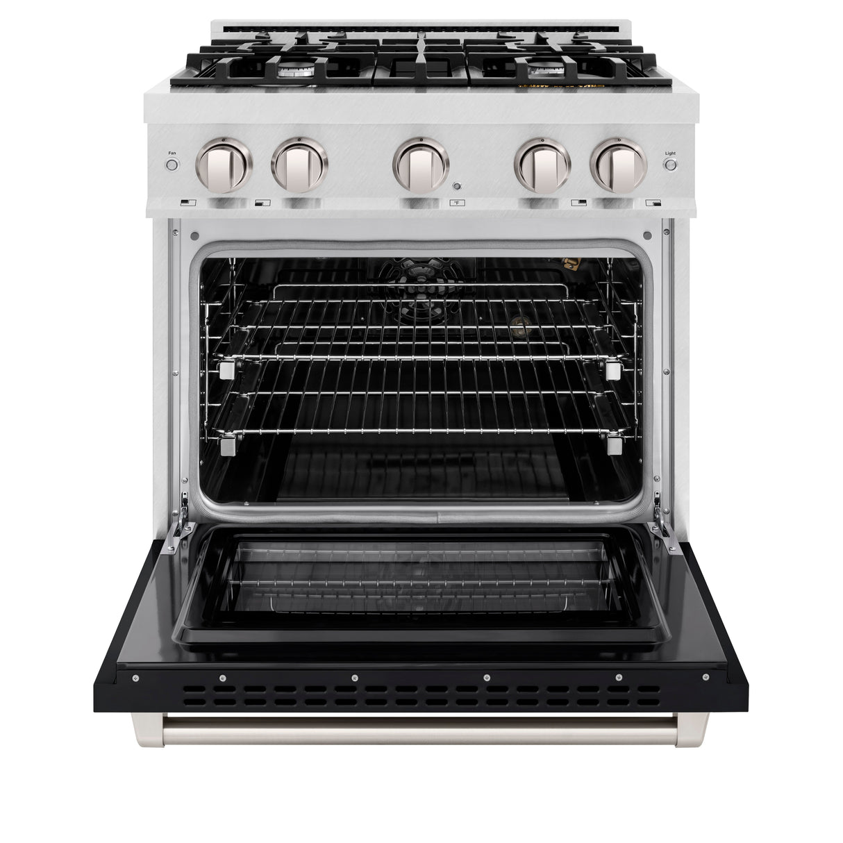 ZLINE 30 in. 4.2 cu. ft. Select Gas Range with 4 Burner Cooktop and Convection Gas Oven in Satin Stainless Steel with Black Matte Door (HGRS-BLM-30)