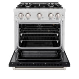 ZLINE 30 in. 4.2 cu. ft. Select Gas Range with 4 Burner Cooktop and Convection Gas Oven in Satin Stainless Steel with Black Matte Door (HGRS-BLM-30)