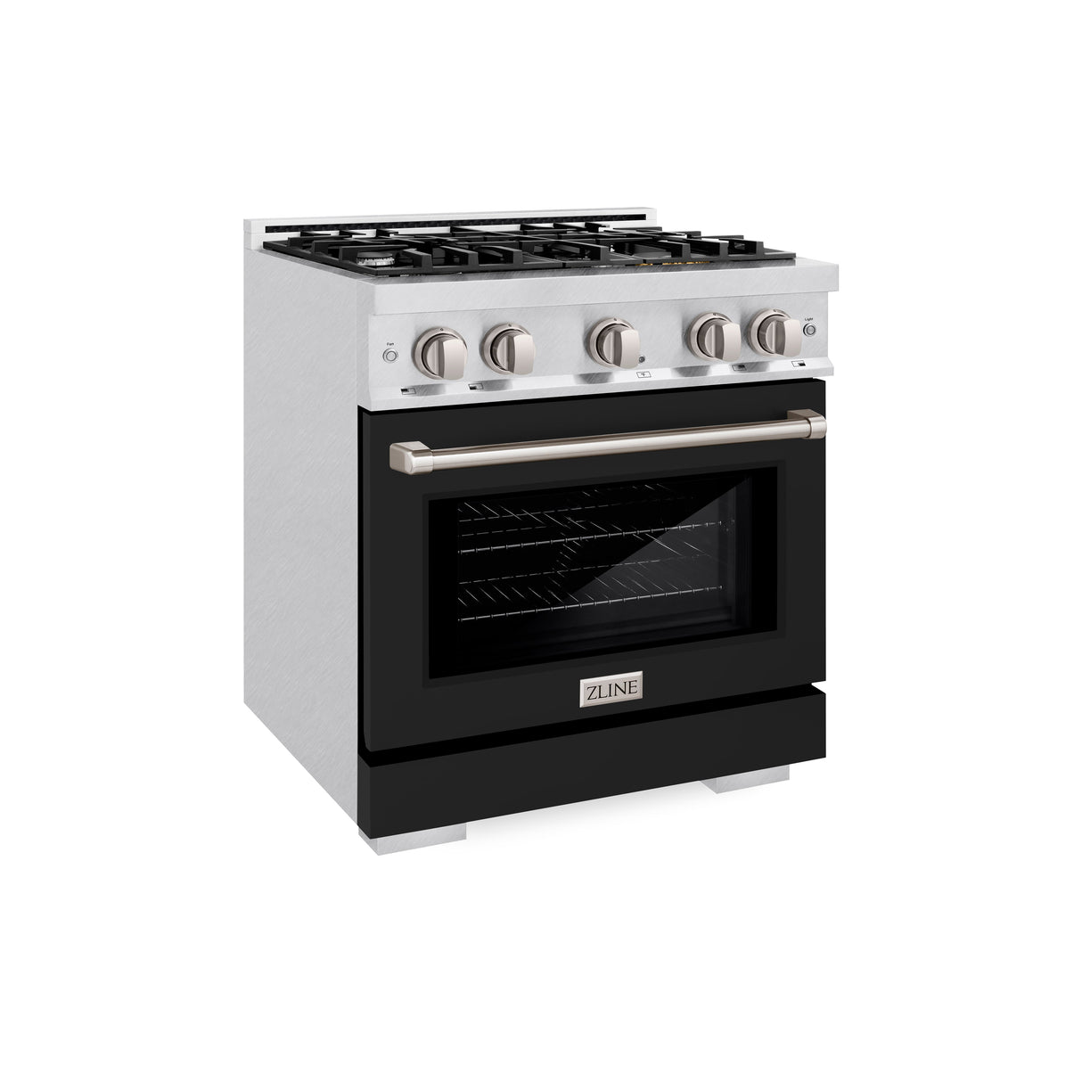 ZLINE 30 in. 4.2 cu. ft. Select Gas Range with 4 Burner Cooktop and Convection Gas Oven in Satin Stainless Steel with Black Matte Door (HGRS-BLM-30)