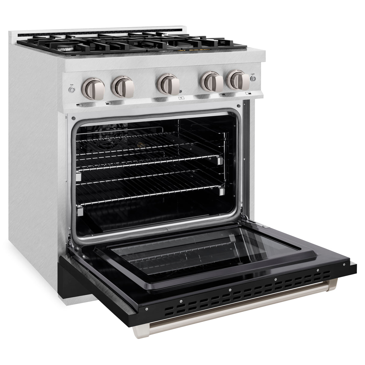 ZLINE 30 in. 4.2 cu. ft. Select Gas Range with 4 Burner Cooktop and Convection Gas Oven in Satin Stainless Steel with Black Matte Door (HGRS-BLM-30)